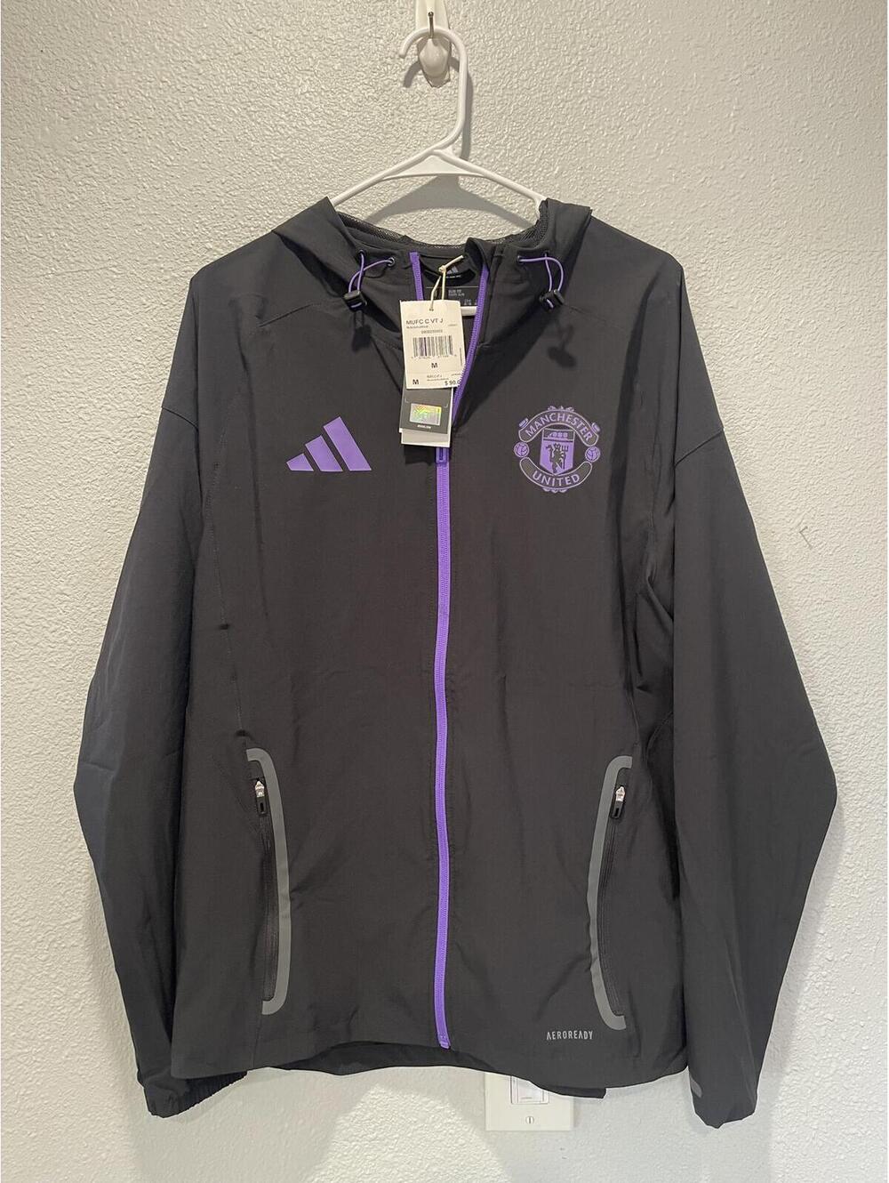 Adidas Manchester United Black and Purple Hooded Jacket Size